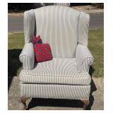 Blue, White Striped Arm Chair