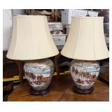 Vintage Japanese Satsuma Style Porcelain Lamps