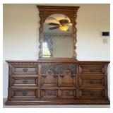 Carved Wood Triple Dresser & Mirror
