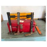 2 Tool boxes, pry bar, and 3 hammers
