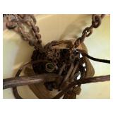 Plastic Tub of Metal Chains, Binder, Fishing Pole