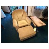 Chair with Footstool, Floor Lamp and Cart