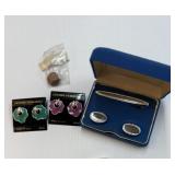 Swank Cufflinks and Tie Clip, Earrings, Pin