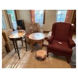 Wingback Chair, End Tables and Quilted Foot Stool