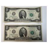 Back to Back Serial Number $2 Bills