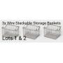 3x Wire Stackable Storage Baskets in Gray