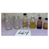 2 glass baby bottles, 4 glass medicine jars