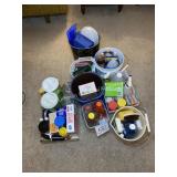 Lot of cleaning supplies, waste basket etc