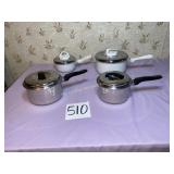 4 Stainless Steel Pans, 2 Flint brand, 2 Teflon