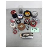 Lot of Tape Measures, Metal Pipe cutter, chalk