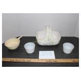 Teleflora Ceramic Basket, 2 Glasbake Custard