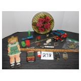 Antique Rose Tin Filled with Misc, Hote Wheels,