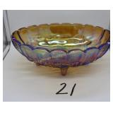 Carnival Glass Footed Fruit Bowl 12" Across