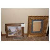 Large Antique Gold Leaf Picture Frame and Scenic