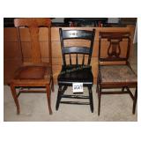 3 Antique Chairs-- Black Chair has Gold Tole