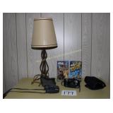 Small Metal Based Lamp, Camera, 2 VHS Tapes