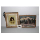 2 Antique Pictures 1 Girl with Flower & Robert