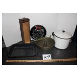 Primative Metal Cake Pan, White Granite Ware