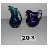 1 Antique Pitcher, Royal Blue Ceramic with Gold