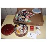 Box of Sewing Notions, Wooden Spools, Button Box,