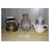 Copper Teapot, Dripalator, & Vase