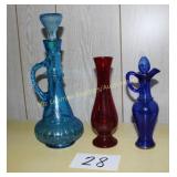Glass Decanters and Red Glass Vase