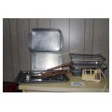 3 Cake Pans, 2 Cookie Sheets, G.E. Hand Mixer