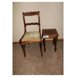 Straight Back Mahagony Carved Chair & Small Table