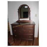 4 Drawer Antique Painted Brown Mirrored Dresser