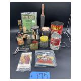 Box of old Advertising tins, Campbells bank,