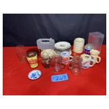 Box of Misc. Cups, Plates, Candles, Etc