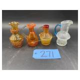 4 Small Crackle Glass Pitchers and Cruets