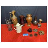 Box of Pitcher, Vases, Candle Holders, Metal