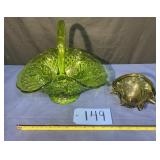 Small Avocado green glass basket, Vibrant green