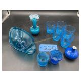 Lot of Blue Drinking glasses, votive candle