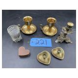 Brass candle sticks, Italy, India, glass votive