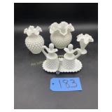 Unmarked Fenton White Milk glass, 3 flutted