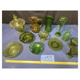 Lot of Green glassware, plates, pitchers, vases,