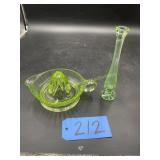 Uranium/Vaseline Green juicer and Green bud vase