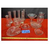 6 Clear glass vases, candy dishes, relish, glass