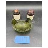 Green Hen on Nest, 2-small vintage Stoneware