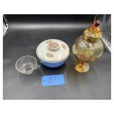 Glass funnel, Halls Lidded Bowl, Amber lidded