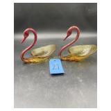 Kanawha Glass Red Head and Amber Swan Candy Dishes