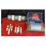 blanket and two pillows, and wall paper border