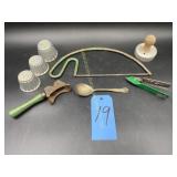 Green Handled Knife Sharpener, Green Jar/Bottle