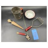 Sifter, Red Handled Potato Smasher, Red Granite