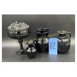 Black Hobnail Glass Compote(As Is),  3 Black