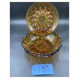 Amber Egg Plate, Amber 3 footed Egg plate
