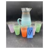 MCM Blendo Frosted Turquoise 80 oz. Pitcher and 5