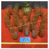 Lot of 27 Piece Green Textered Glass/Pitcher Set